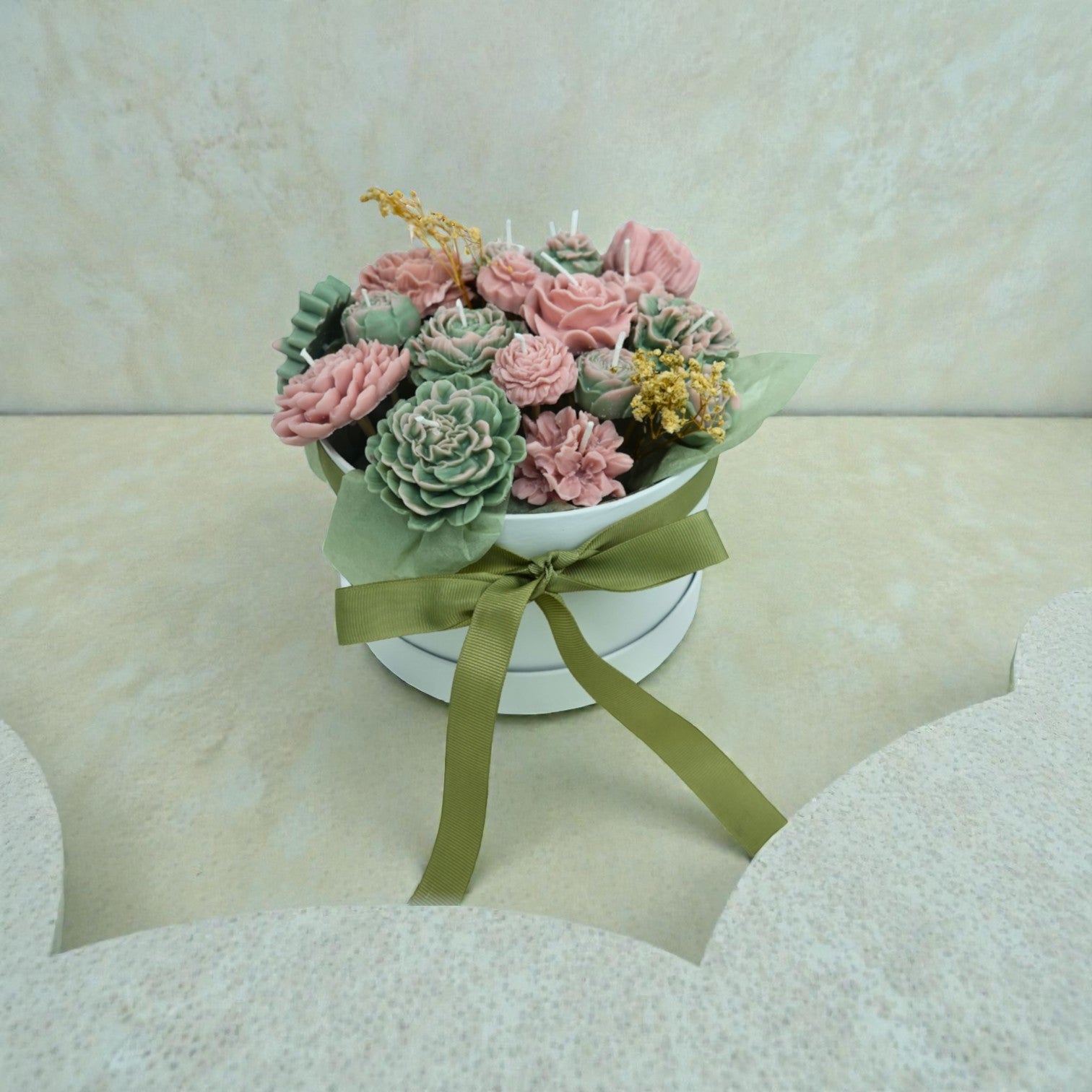 Floral Arrangement – Sage & Peach Whisper